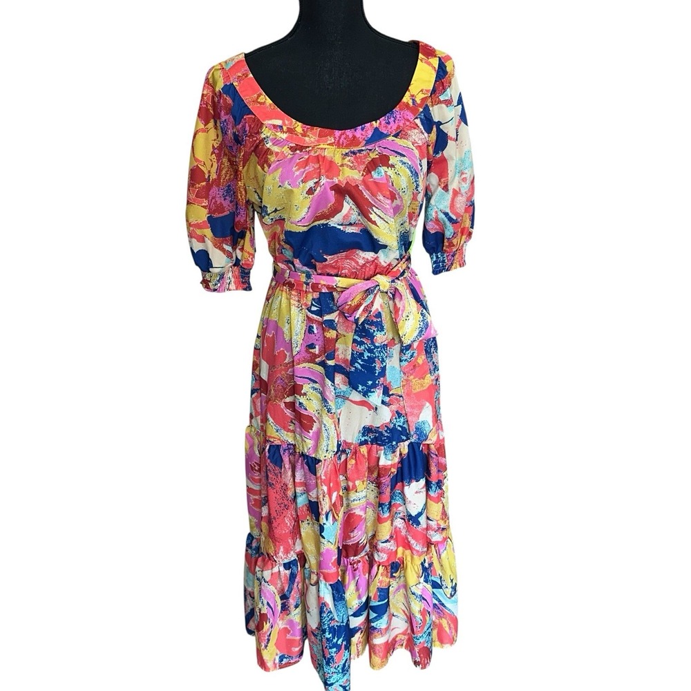 Flying Tomato Women's ‎ Size Small Midi Dress Colorful Orange Geometric Retro